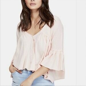 We the Free Oversized Light Pink  Flowy Bell‎ Sleeve Tee Top Size XS